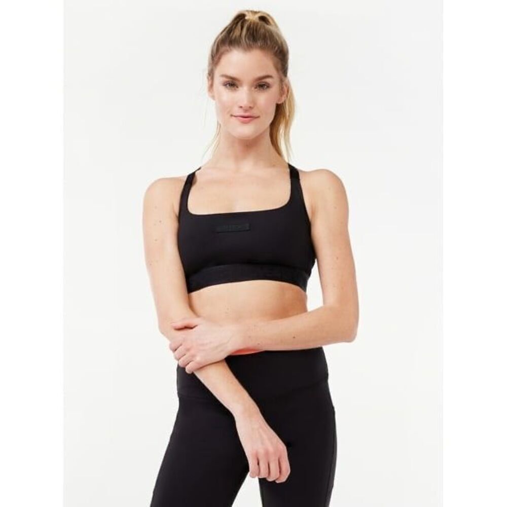 Womens Love & Sports Logo Patch Black Crossback Sports Bra - Sz XL